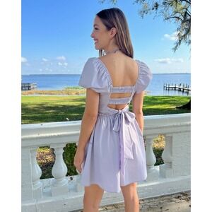 Altard‎ STATE  Mini Dress Women M Pastel Lilac Puff Sleeve Smocked Back Feminine